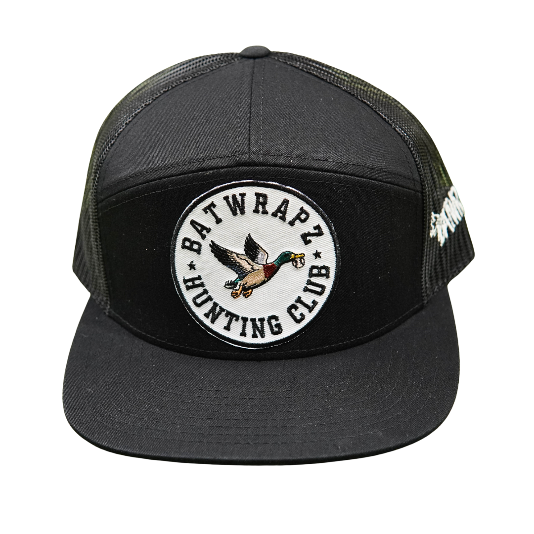BatWrapz Baseball Hunting Club Hat 7 Panel Snap Back - Black