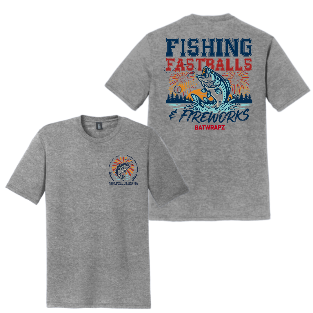 BatWrapz Fishing, Fastballs & Fireworks T-Shirt Grey - Adult