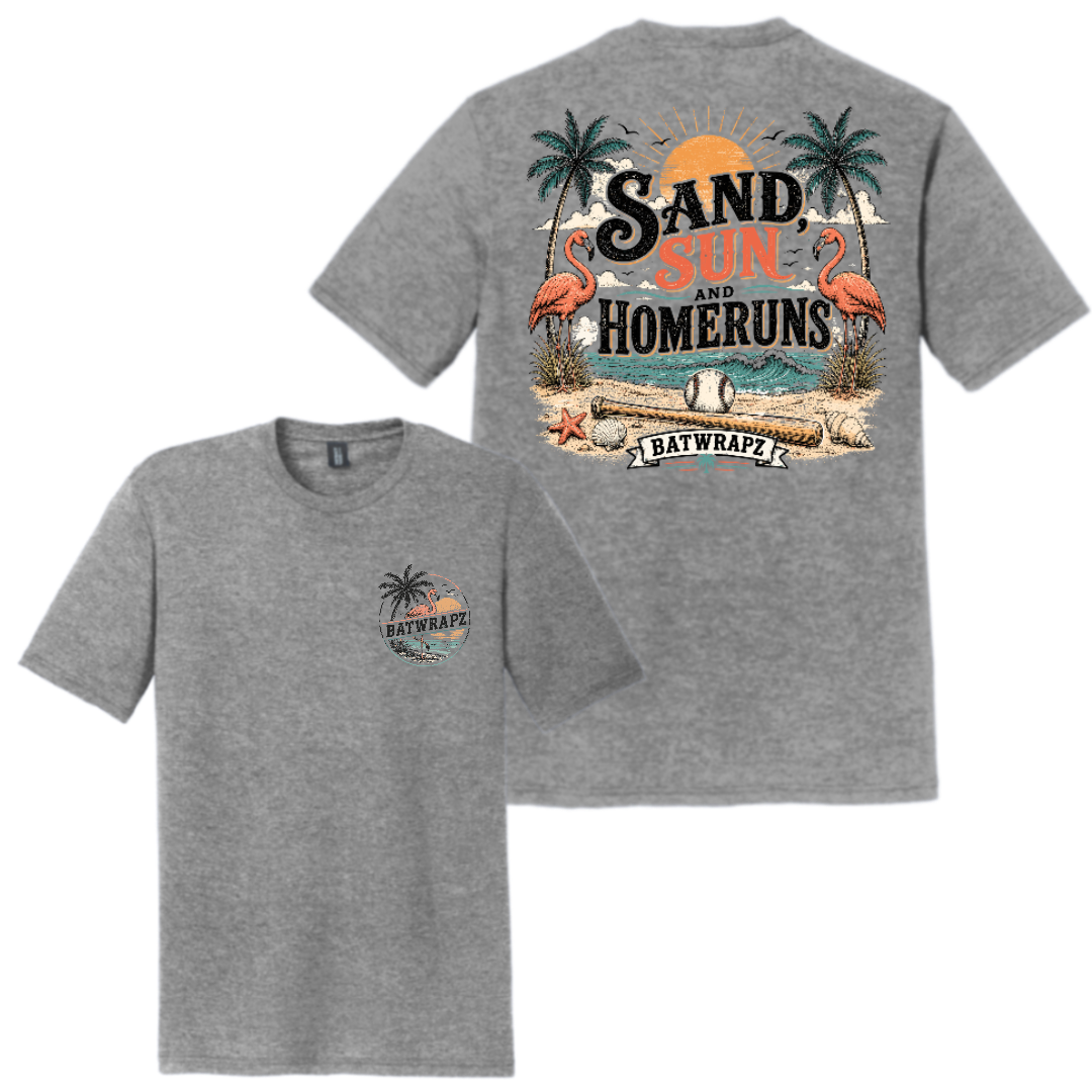 BatWrapz Baseball Sun, Sand and Home Runs T-Shirt Gray - Youth