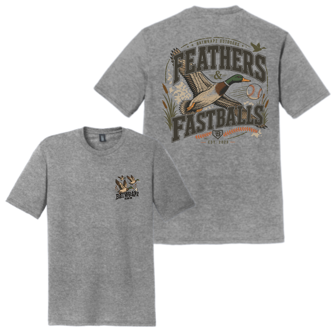 BatWrapz Baseball Feathers and Fastballs T-Shirt Grey - Adult