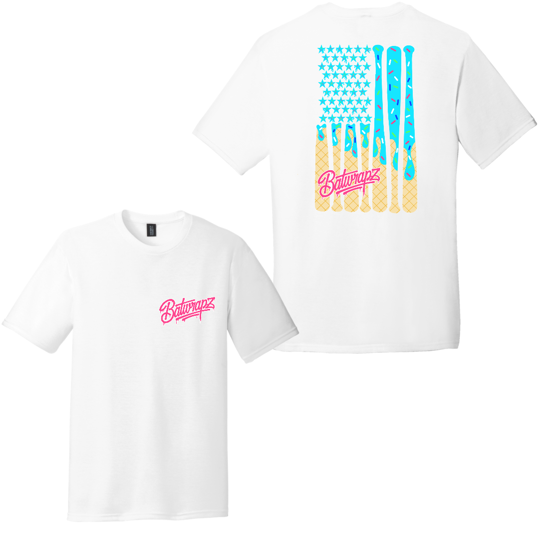 BatWrapz "Baseball Ice Cream Flag" Youth T-Shirt - White