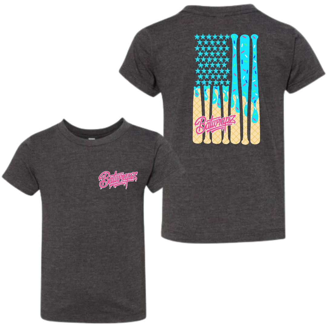 BatWrapz "Baseball Ice Cream Flag" Youth T-Shirt - Gray