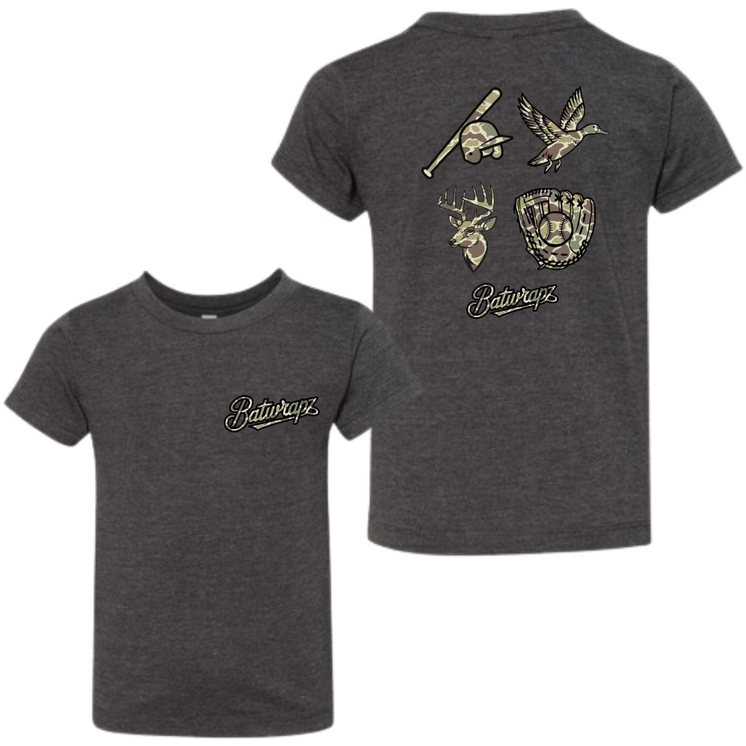 BatWrapz "Outdoorsman Camo" Toddler T-Shirt - Gray