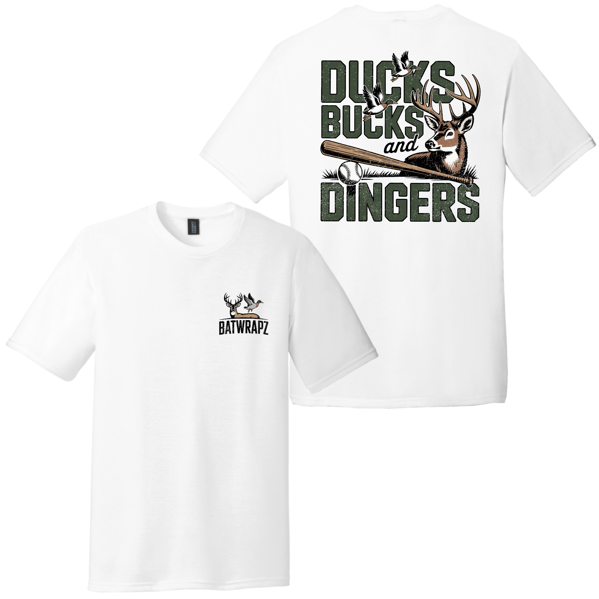 BatWrapz Baseball Ducks, Bucks and Dingers Youth T-Shirt - White