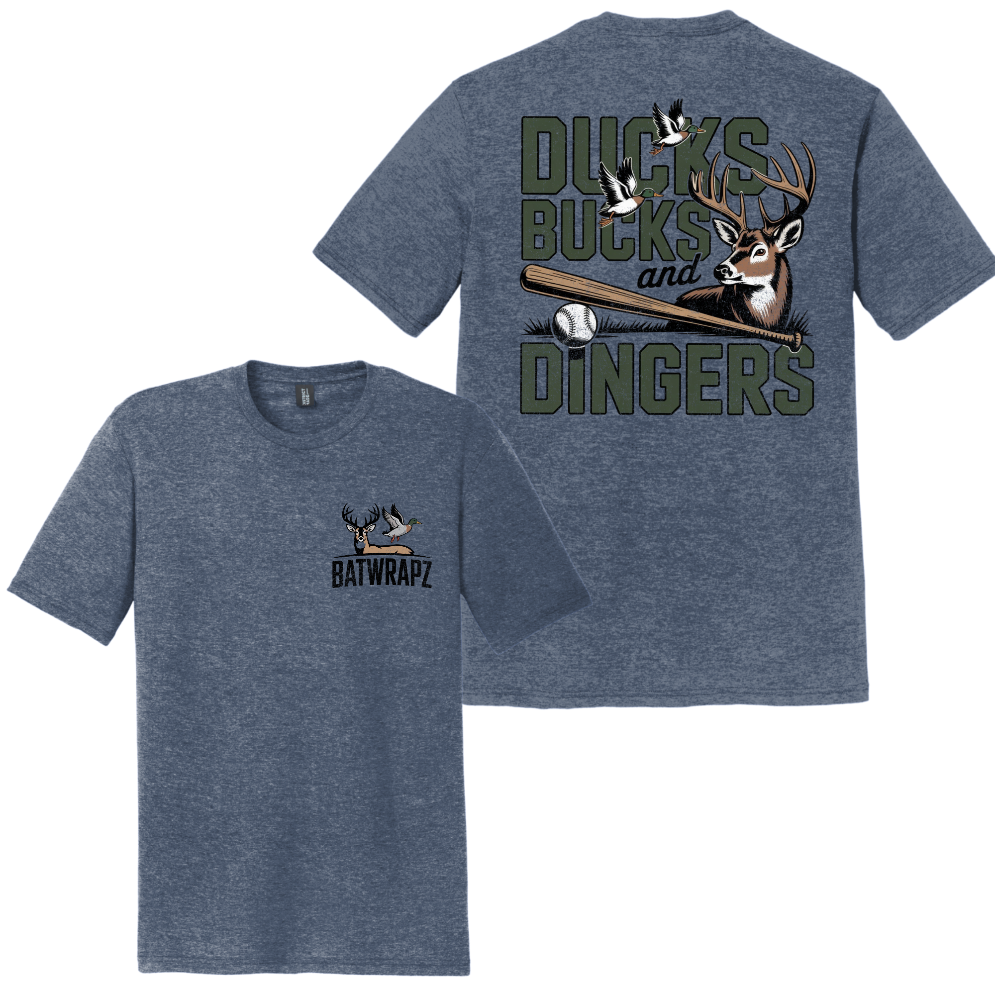 BatWrapz Baseball Ducks, Bucks and Dingers Youth T-Shirt - Navy