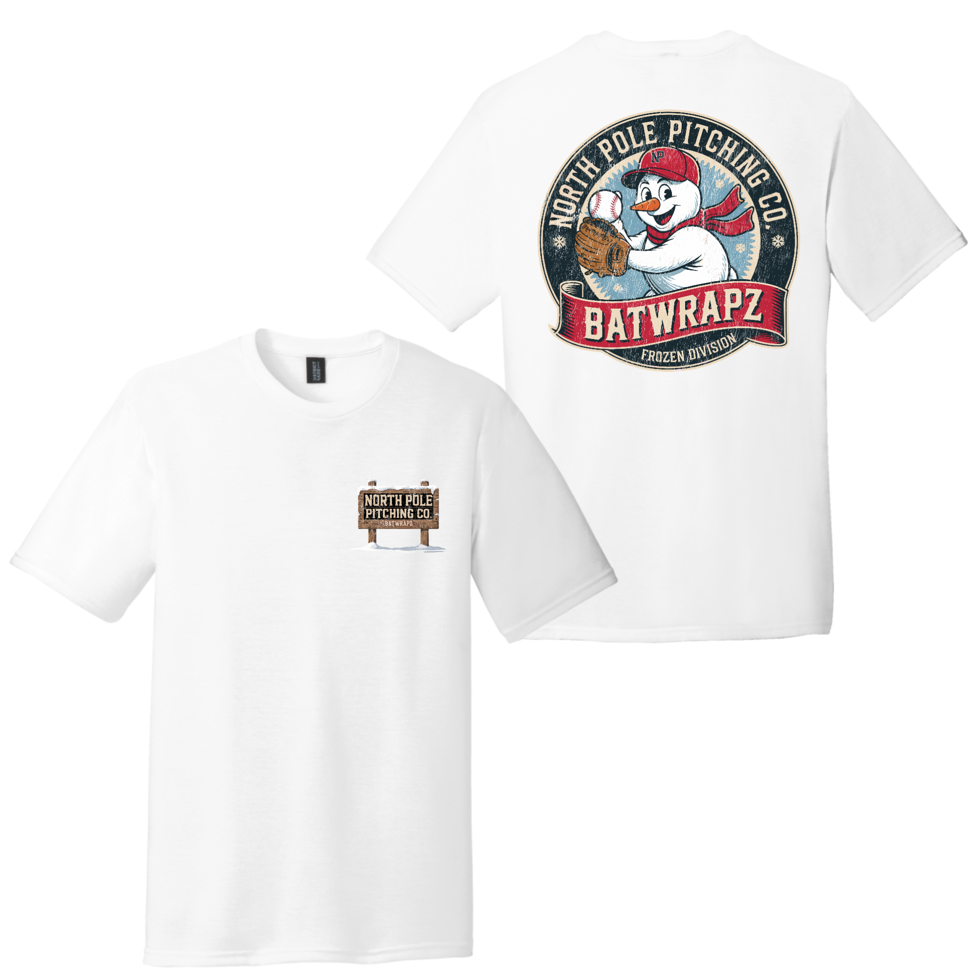BatWrapz North Pole Pitching Co. Adult T-Shirt - White