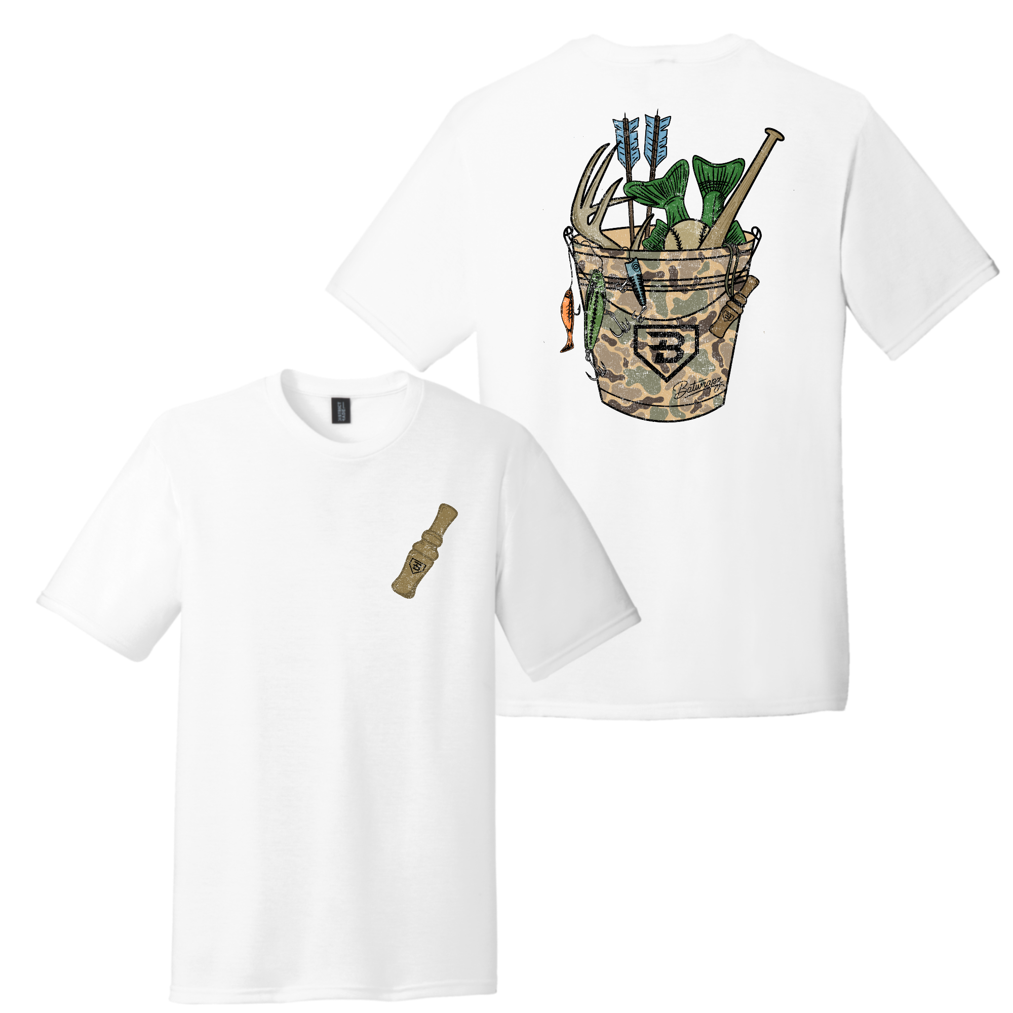 BatWrapz Duck Camo Bucket T-Shirt White - Youth