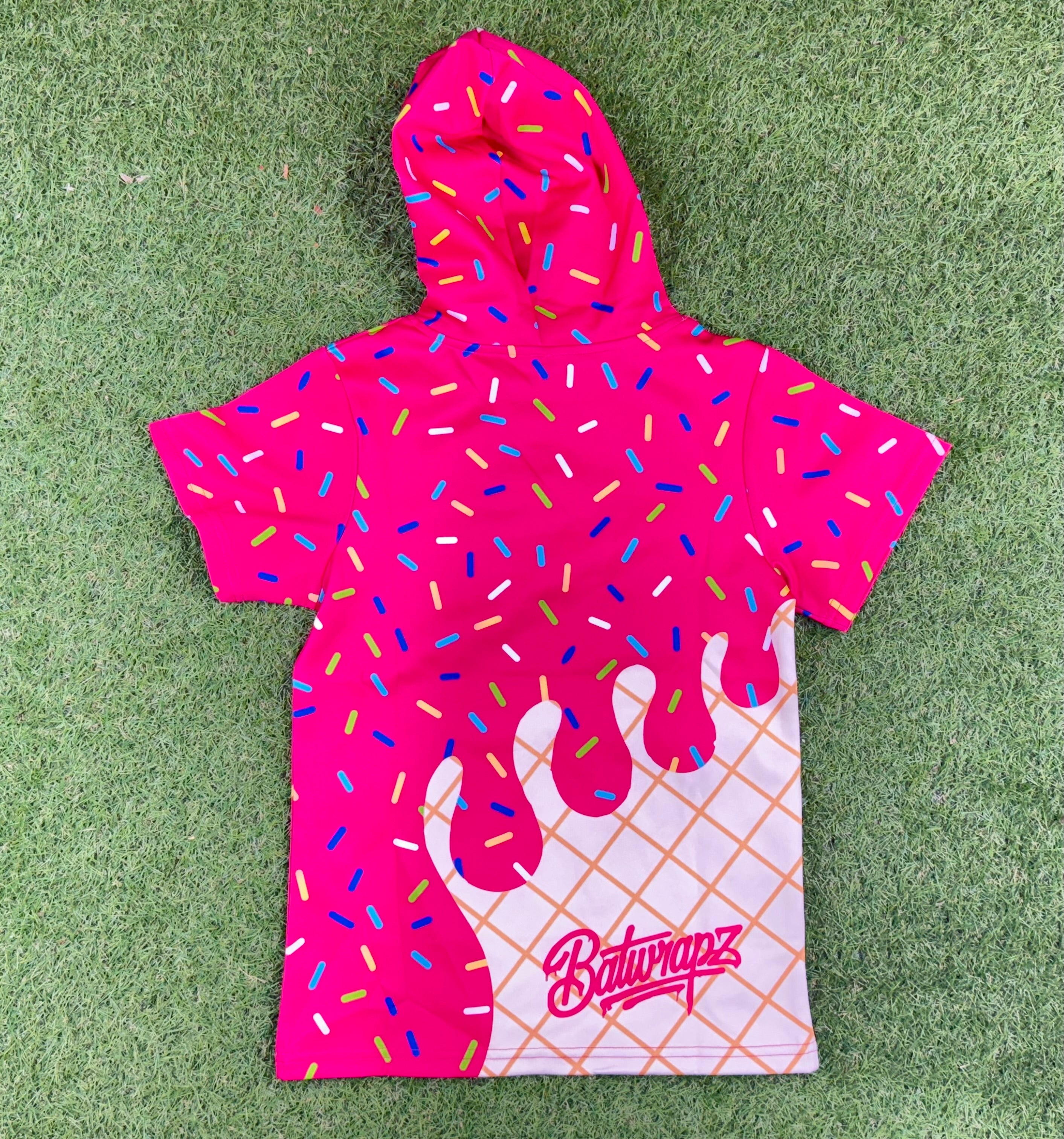 BatWrapz Baseball Ice Cream Short Sleeve Training Hoodie Youth - Pink