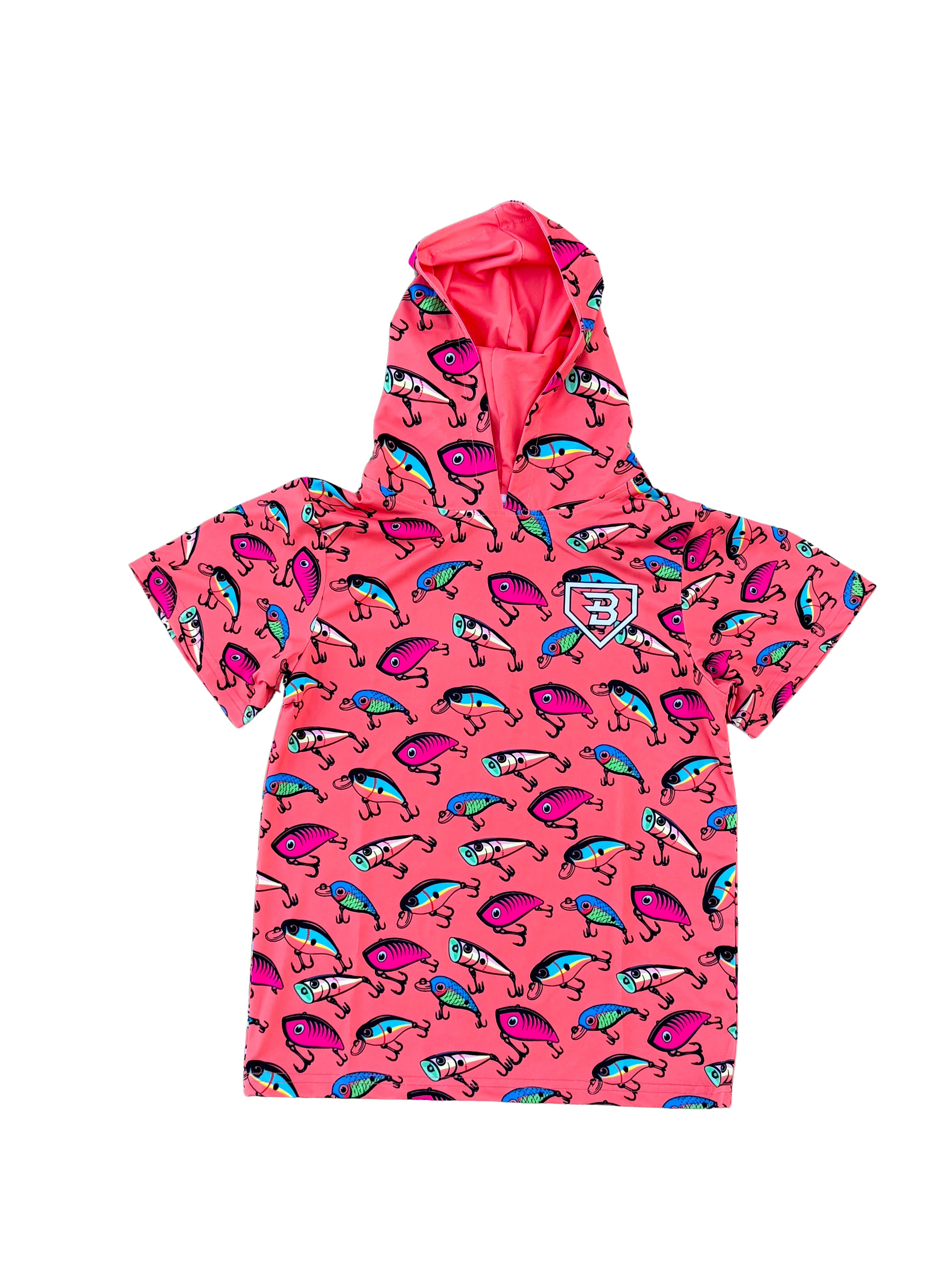 BatWrapz Baseball Tight Lines Short Sleeve Performance Hoodie Coral - Youth