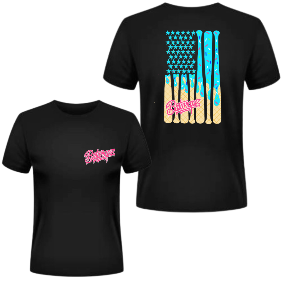 BatWrapz "Baseball Ice Cream Flag" Youth T-Shirt - Black