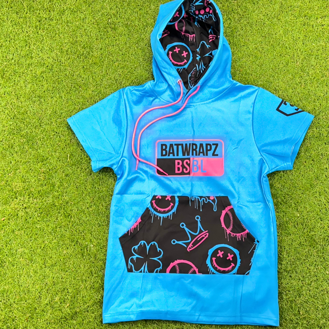 BatWrapz BSBL Graffiti Short Sleeve Training Hoodie Youth - Baby Blue