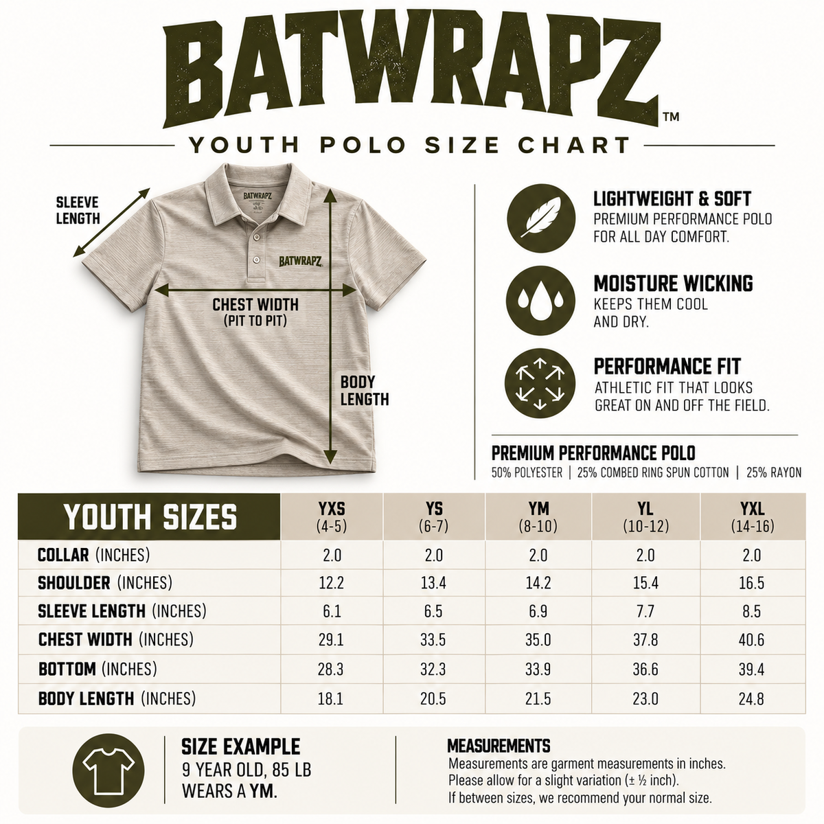 BatWrapz Fishin for Dingers Short Sleeve Performance Polo - Youth