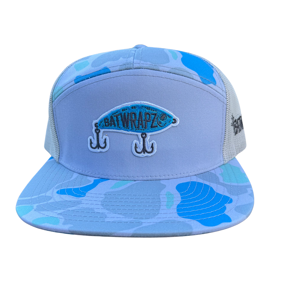 BatWrapz Lure Logo 7 Panel Flat Bill Snap Back Hat - Saltwater Duck Camo