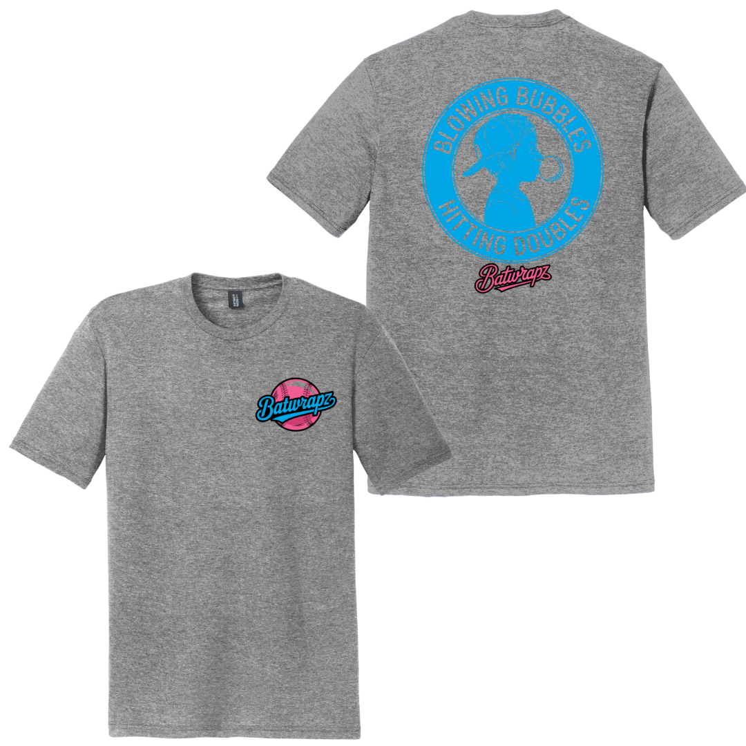 BatWrapz "Blowing Bubbles & Hitting Doubles" Adult Tee - Gray