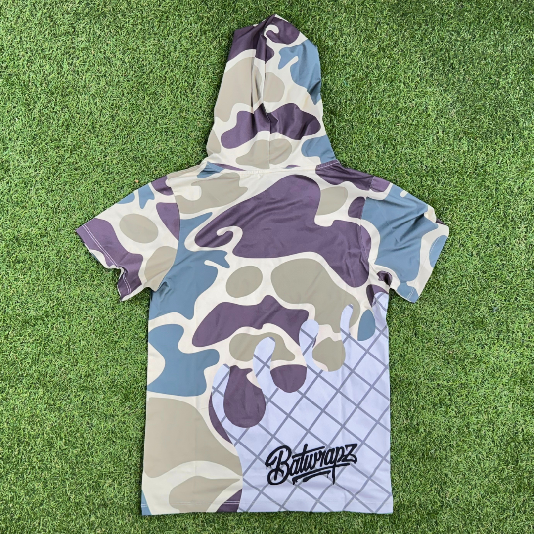 BatWrapz Baseball Camo Ice Cream Short Sleeve Performance Hoodie - Youth