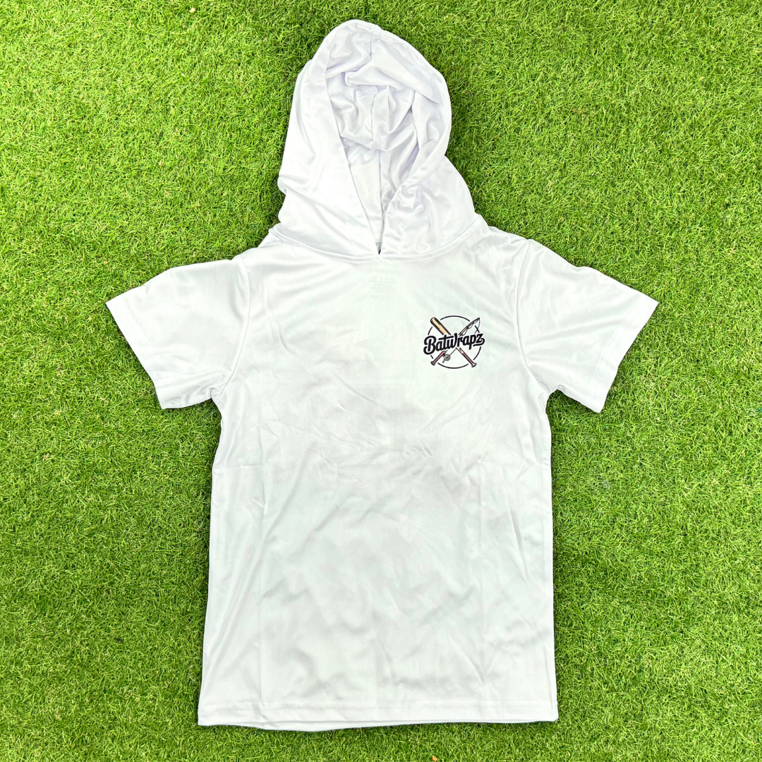 BatWrapz Baseball Gone Fishing Short Sleeve Performance Hoodie Youth - White