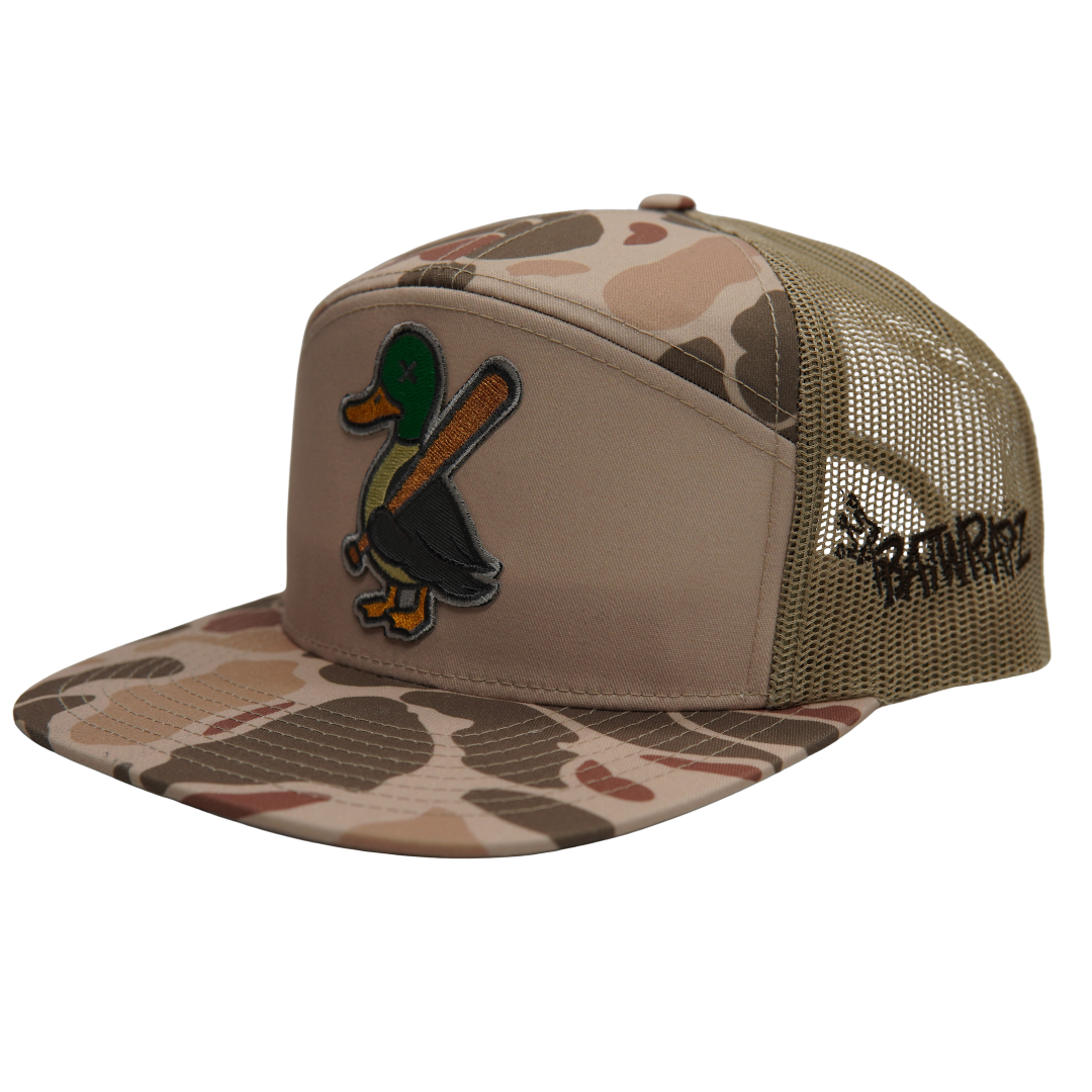 BatWrapz "Quackz" 7 Panel Flat Bill Snap Back Hat - Sandstone