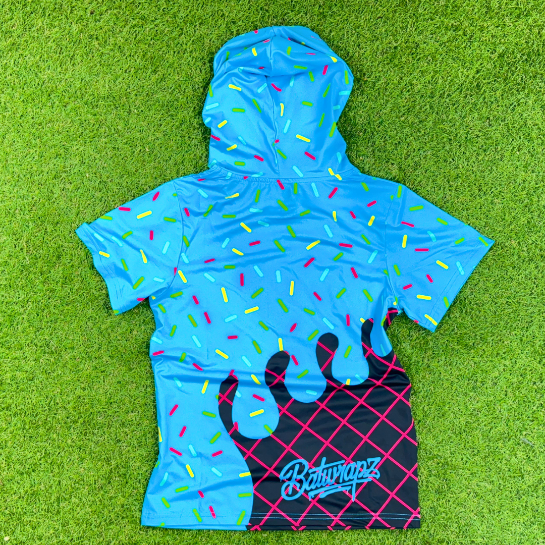 BatWrapz Baseball Blue Ice Cream Short Sleeve Performance Hoodie - Youth