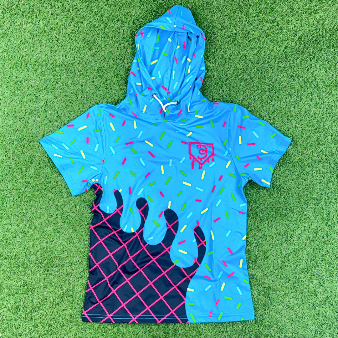 BatWrapz Baseball Blue Ice Cream Short Sleeve Performance Hoodie - Youth