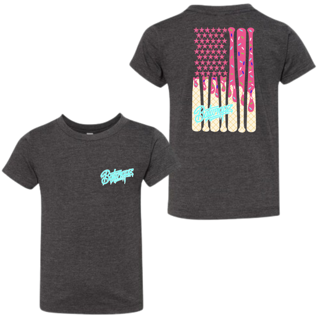 BatWrapz "Pink Baseball Ice Cream Flag" Youth T-Shirt - Gray