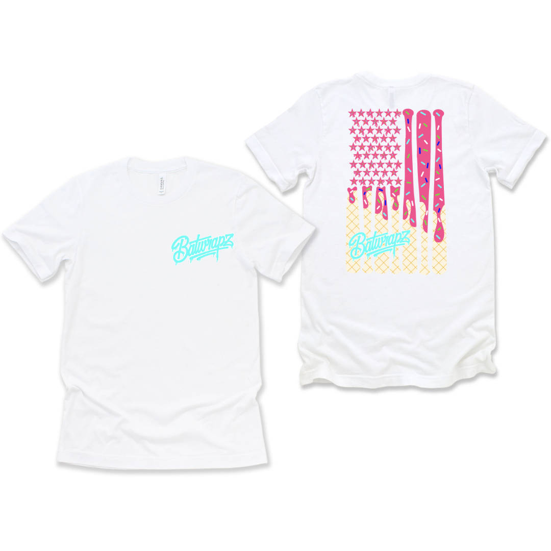 BatWrapz "Pink Baseball Ice Cream Flag" Youth T-Shirt - White