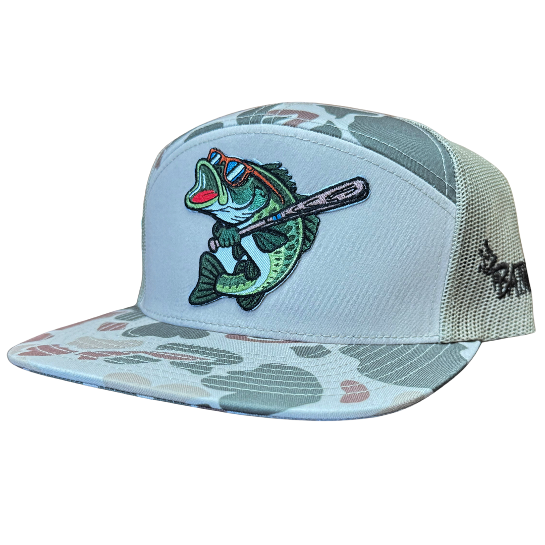 BatWrapz "Baseball Bass" Hat 7 Panel Snap Back - Sandstone Duck Camo