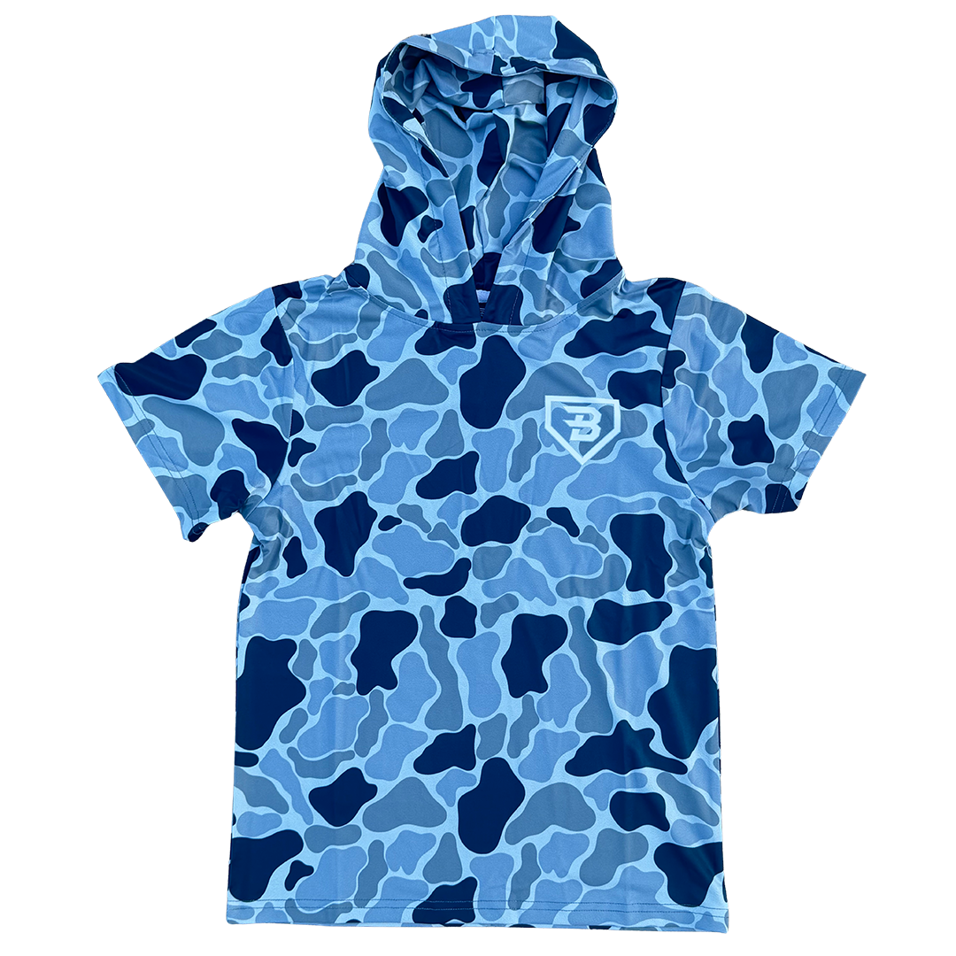 BatWrapz Baseball Slate Teal Duck Camo Short Sleeve Performance Hoodie - Youth