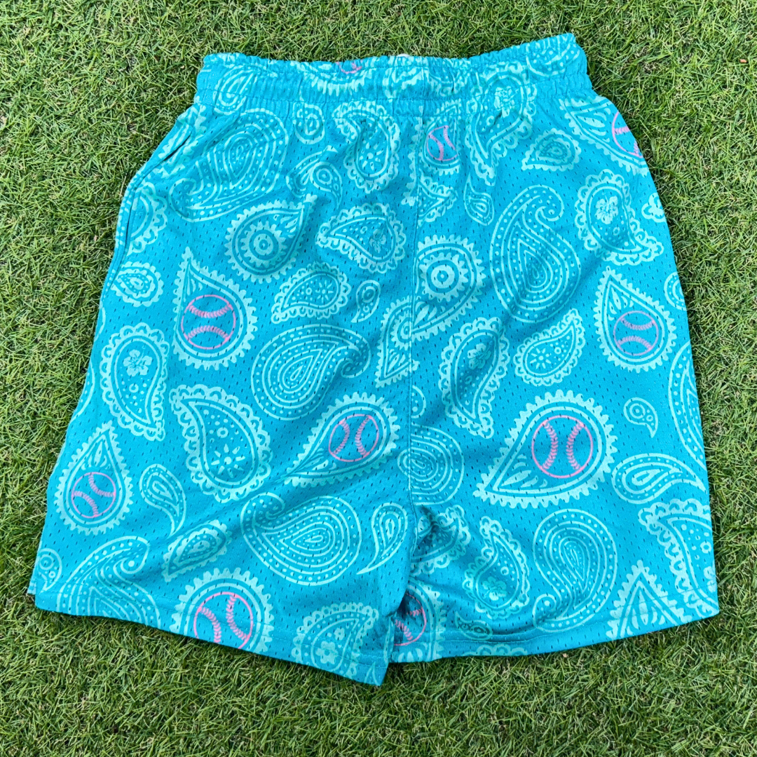 BatWrapz Teal Paisley Baseball Training Shorts (Single Lined) - Youth