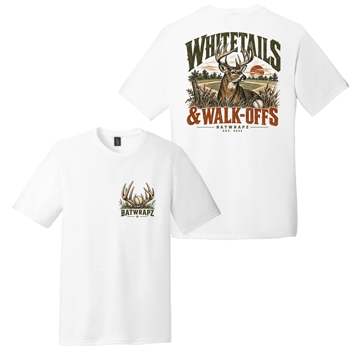 BatWrapz Baseball Whitetails and Walk-Offs T-Shirt White - Youth