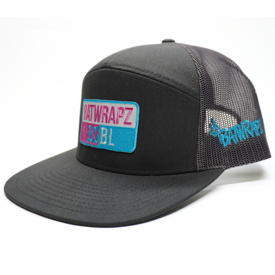 BatWrapz "BSBL" 7 Panel Flat Bill Snap Back Hat - Charcoal