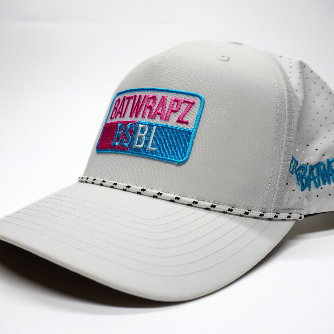 BatWrapz BSBL Patch Hat 5 Panel Snap Back Rope Hat - White