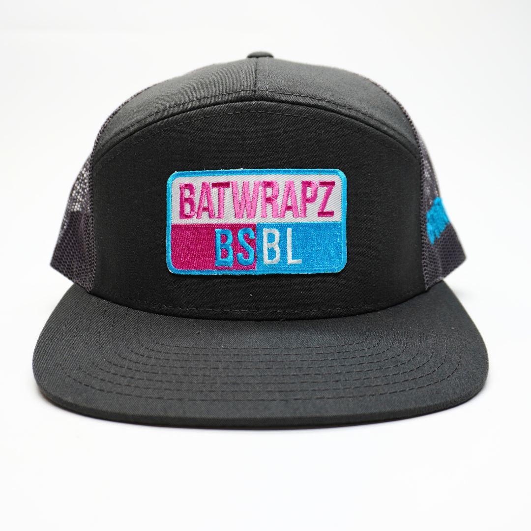 BatWrapz "BSBL" 7 Panel Flat Bill Snap Back Hat - Charcoal