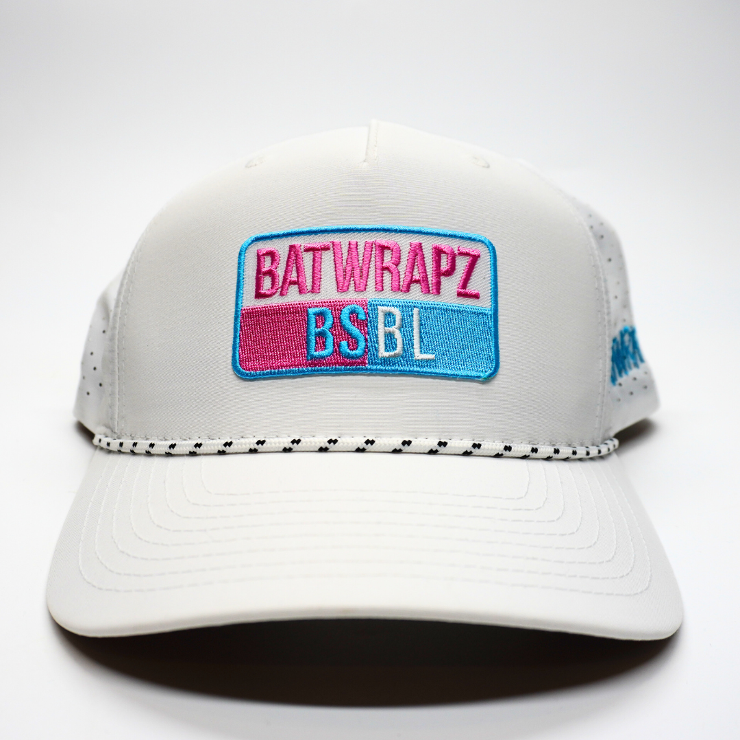 BatWrapz BSBL Patch Hat 5 Panel Snap Back Rope Hat - White