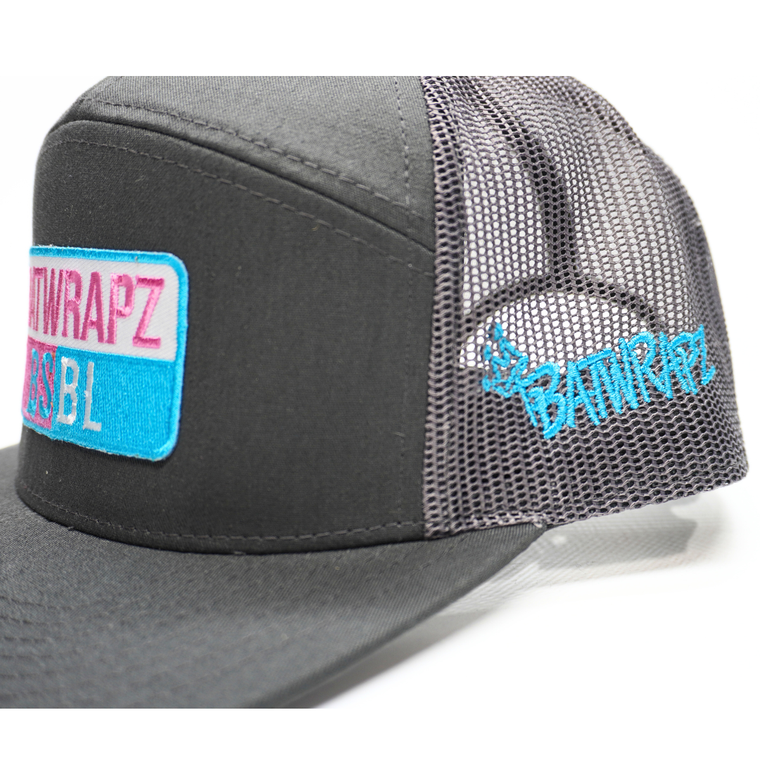 BatWrapz "BSBL" 7 Panel Flat Bill Snap Back Hat - Charcoal