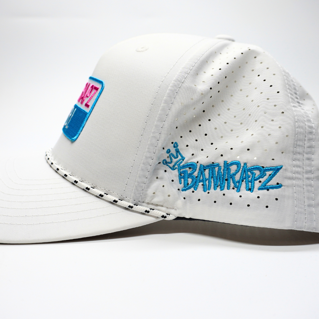 BatWrapz BSBL Patch Hat 5 Panel Snap Back Rope Hat - White