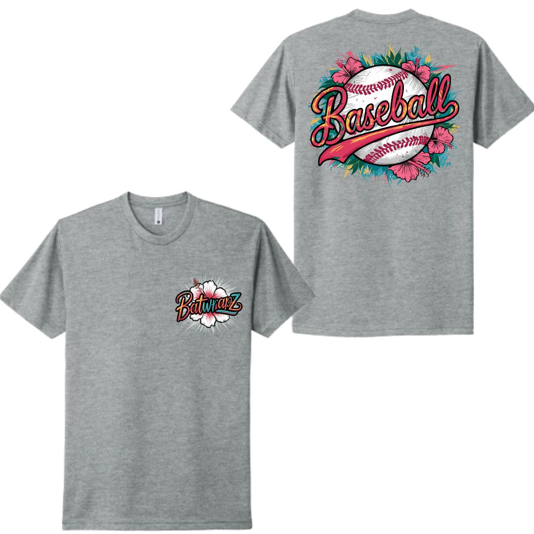 BatWrapz "Baseball Hibiscus" Youth Tee - Heather Gray