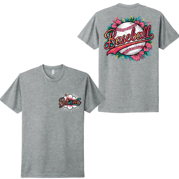 BatWrapz "Baseball Hibiscus" Youth Tee - Heather Gray