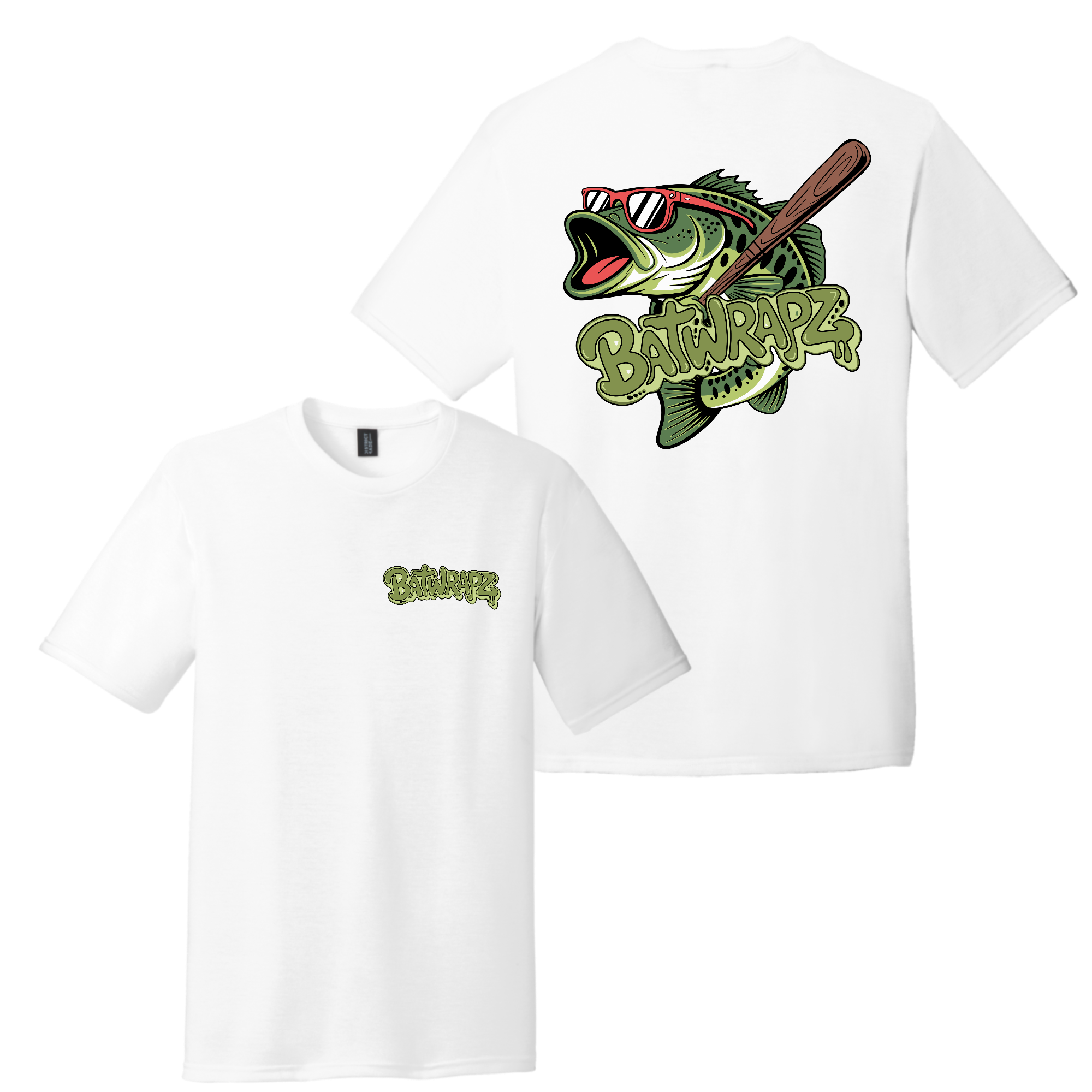 BatWrapz Baseball Bass Adult T-Shirt - White