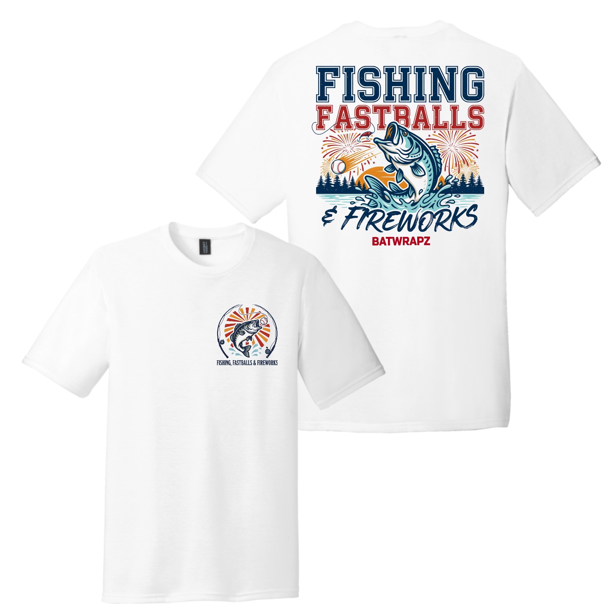 BatWrapz Fishing, Fastballs & Fireworks T-Shirt White - Youth