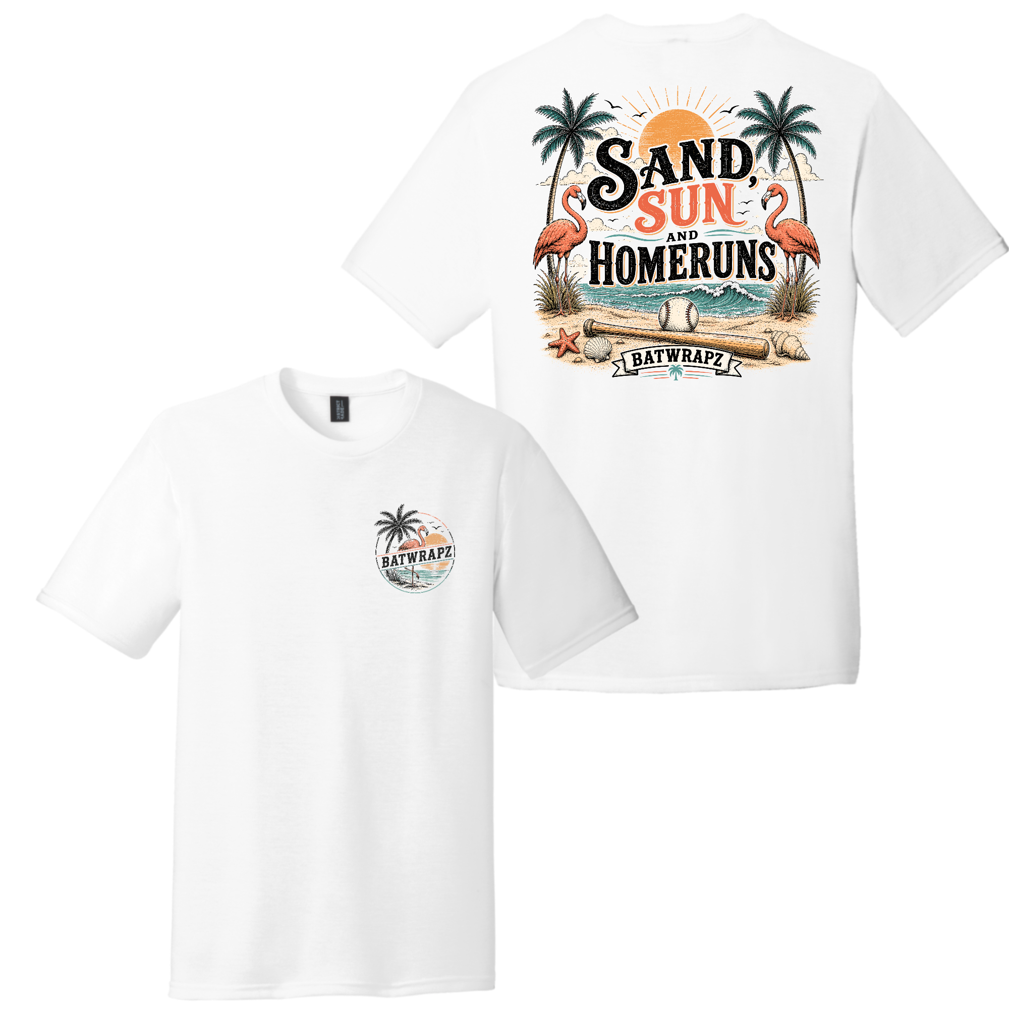 BatWrapz Baseball Sun, Sand and Home Runs T-Shirt White - Youth