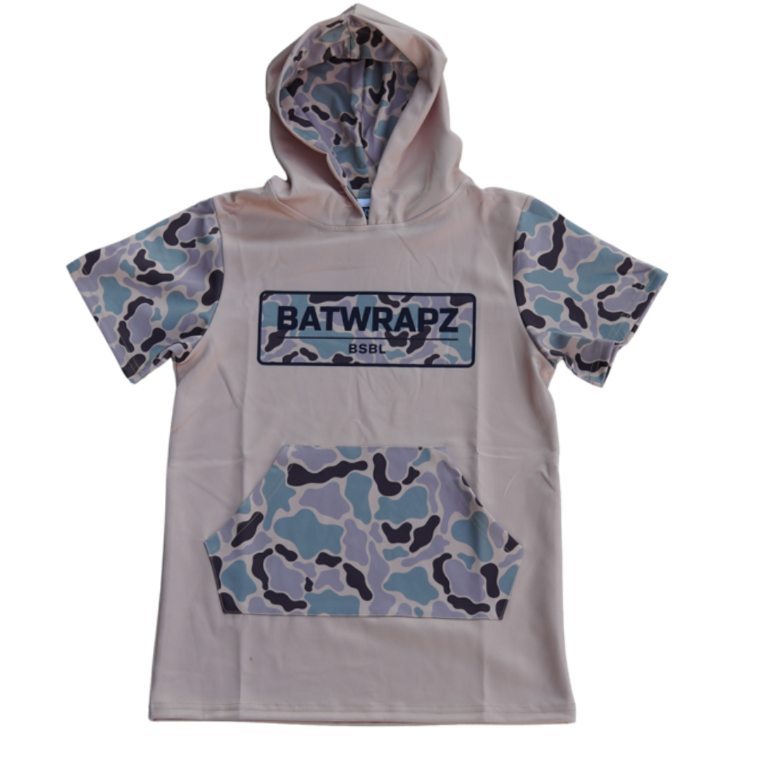 BatWrapz BSBL Duck Camo Short Sleeve Training Hoodie Youth - Vintage Sage