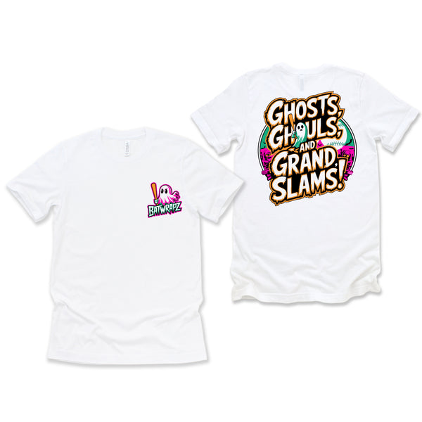 BatWrapz "Ghosts, Ghouls and Grand Slams" Adult Tee - White / Pink