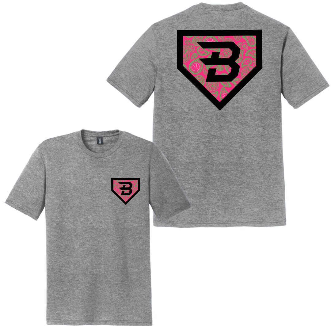 BatWrapz Baseball Pink Paisley Logo Youth T-Shirt - Gray