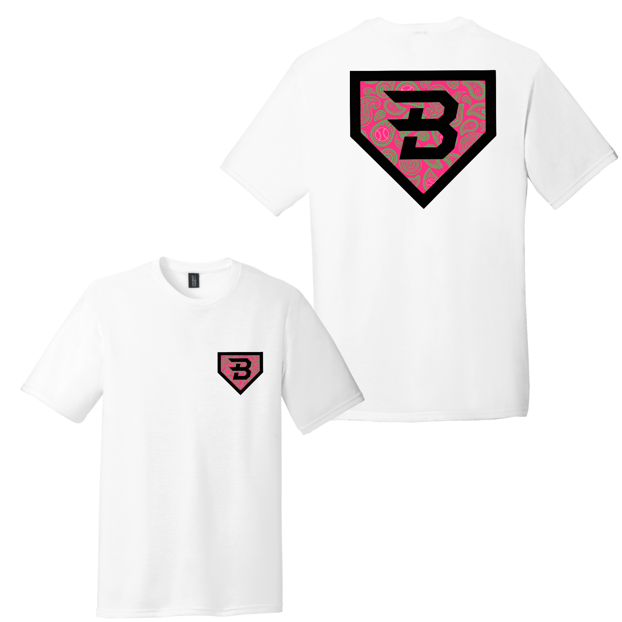 BatWrapz Baseball Pink Paisley Logo Youth T-Shirt - White