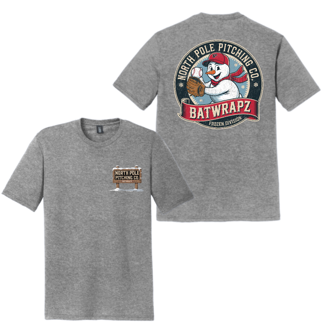 BatWrapz North Pole Pitching Co. Adult T-Shirt - Gray
