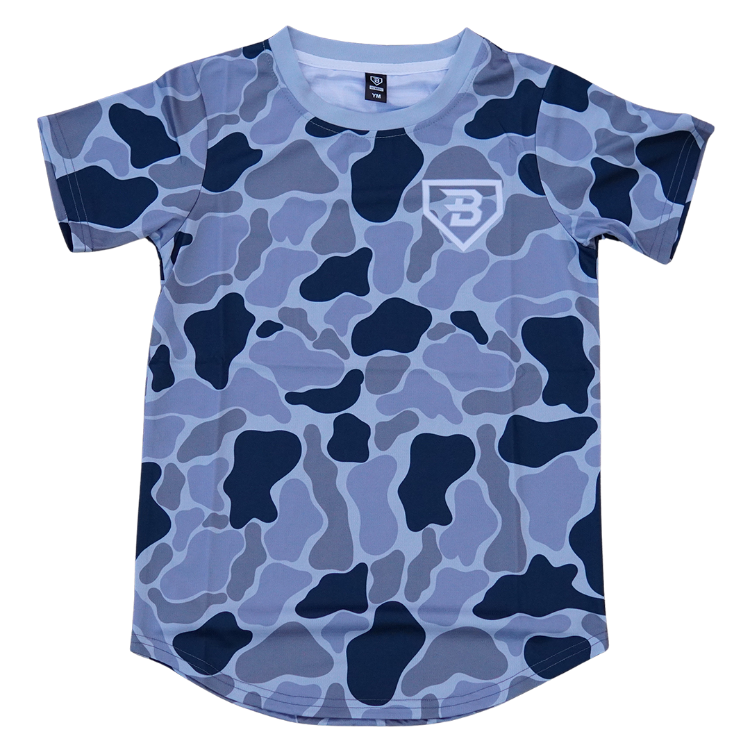 BatWrapz Baseball Short Sleeve Training Tee Slate Teal Duck Camo - Youth