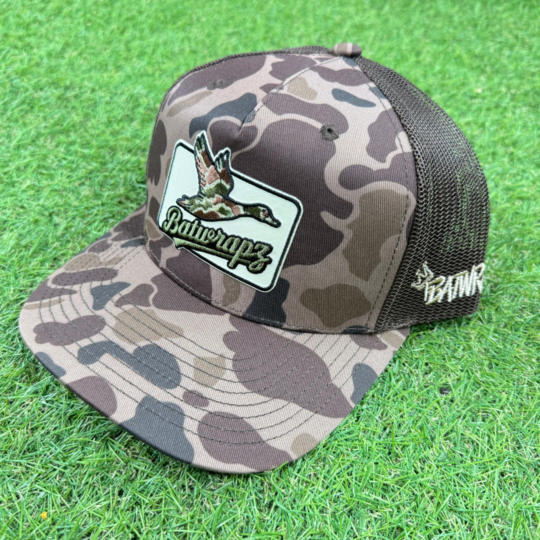 BatWrapz Baseball Duck Patch Hat 5 Panel Snap Back - Bark Duck Camo