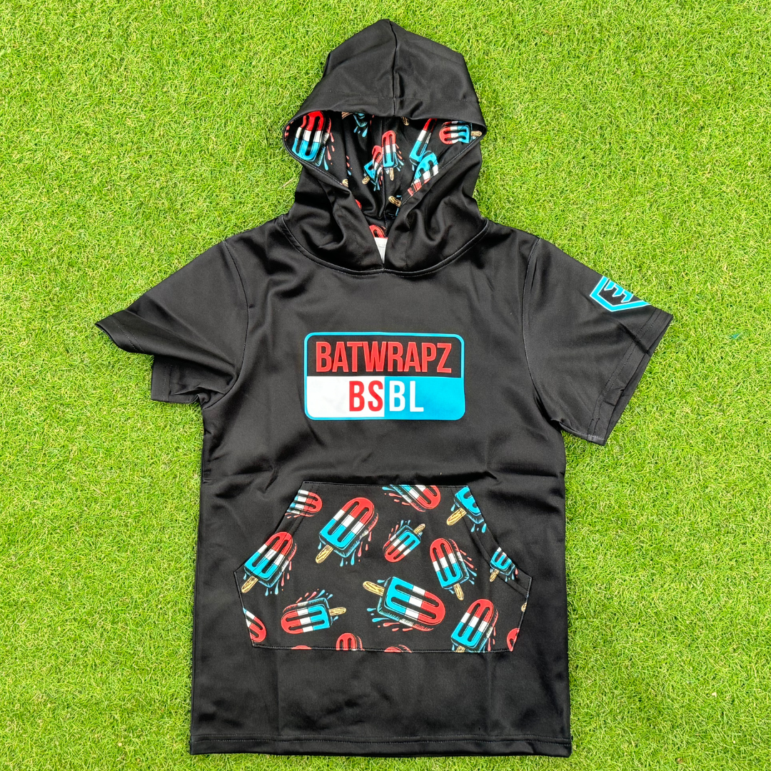 BatWrapz BSBL Patriotic Pops Short Sleeve Training Hoodie Youth - Black
