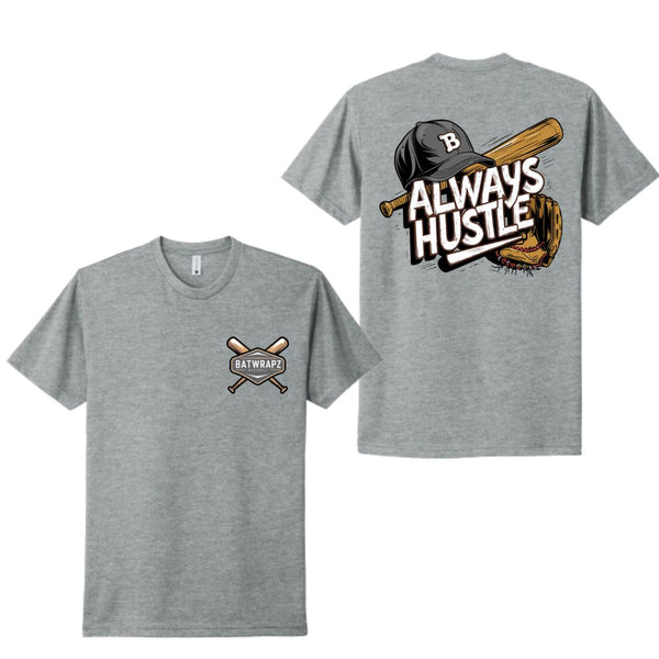 BatWrapz Baseball "Always Hustle" Adult Tee - Heather Gray