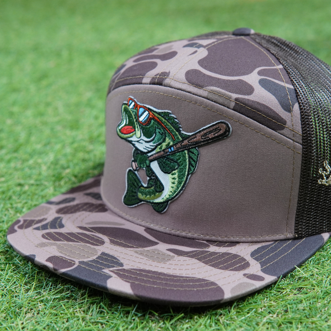 BatWrapz "Baseball Bass" Hat 7 Panel Snap Back - Bark Duck Camo